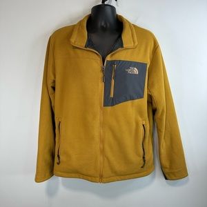 North Face Yellow Grey Chest Pocket Full Zip Long Sleeve Fleece - L